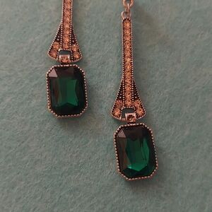 Elegant Green and Silver Drop Earrings